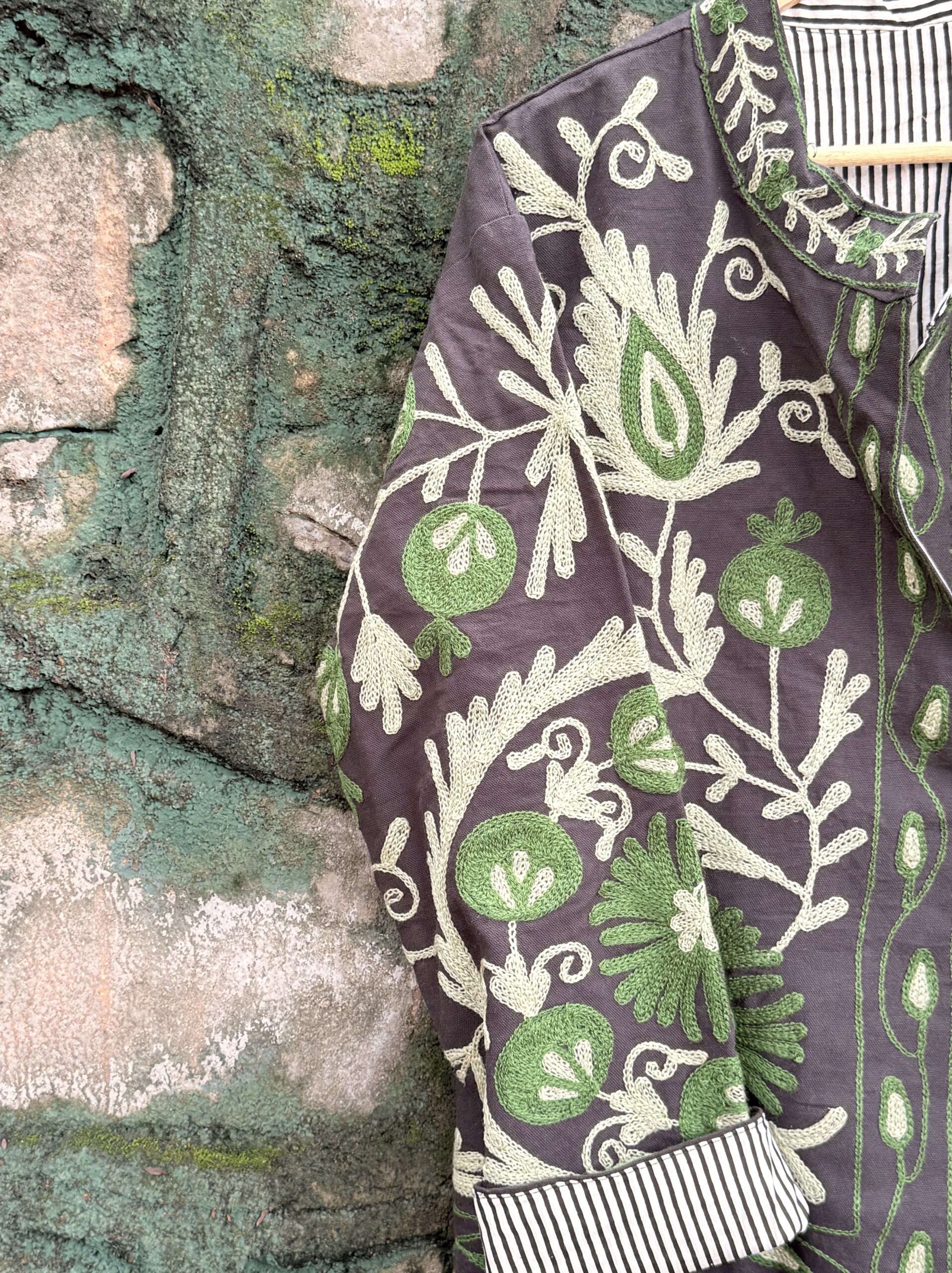 Womens Purple Velvet Embroidered Jacket with Floral Design - Image 2